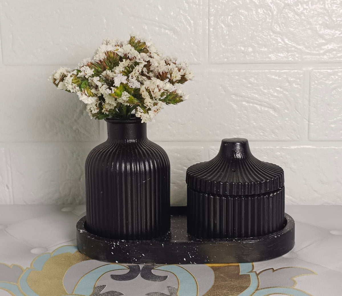 Handcrafted Fluted Vase & Lidded Jar Decor