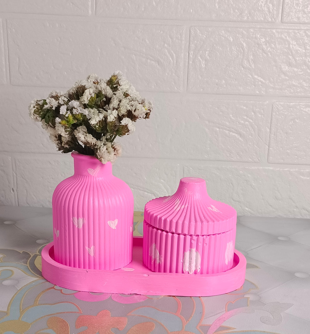 Handcrafted Fluted Vase & Lidded Jar Decor