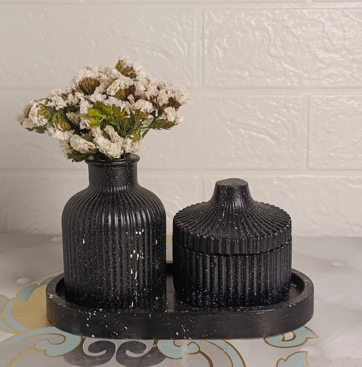 Handcrafted Fluted Vase & Lidded Jar Decor