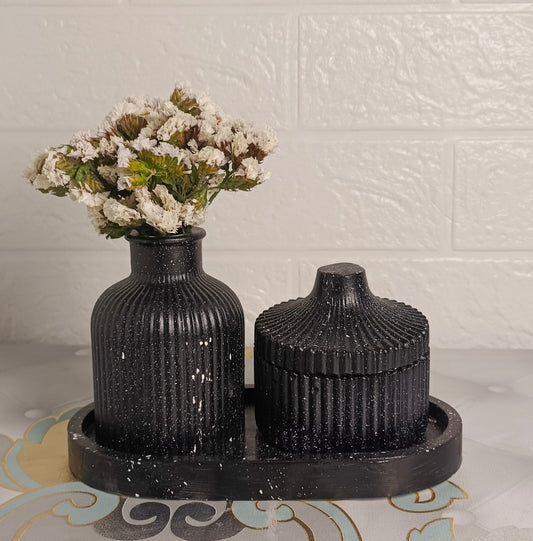 Handcrafted Fluted Vase & Lidded Jar Decor
